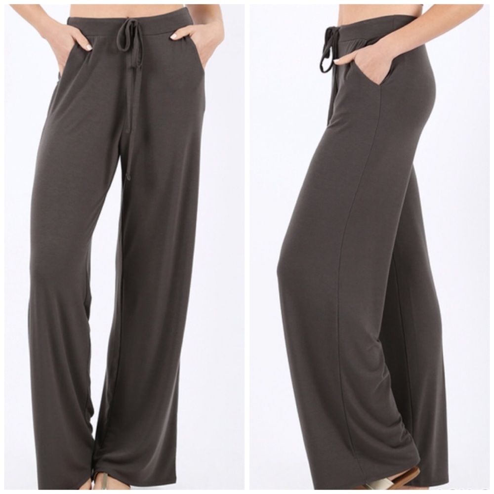 LAST Gray Tie-Waist Lounge Pants - Picture 2 of 4